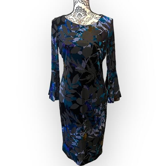 Calvin Klein Velvet Burnout Bodycon Bell Sleeve Dress size 6 - Picture 1 of 12